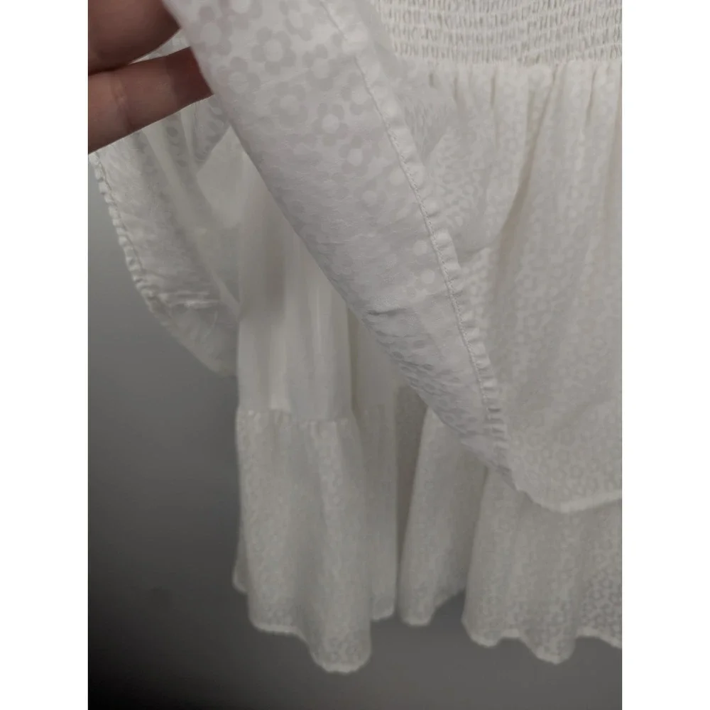 Lulus Tiers To Me White Puff Sleeve Tiered Dress Mini Skater M Off‎ The Shoulder - Picture 5 of 13